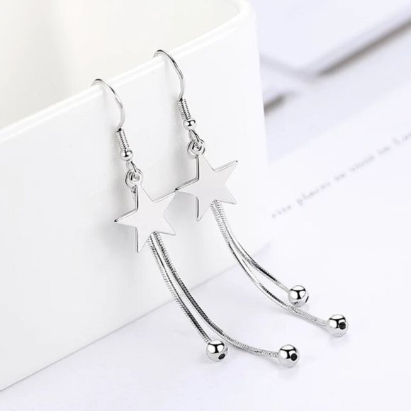 Jewelry - 925 Sterling Silver luxury star Tassel bead earrings for women fashion p…